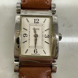 Coach Silver Case with Tan Leather Strap Watch